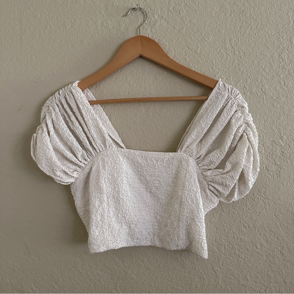 Zara Puff Sleeve Textured Crop Top